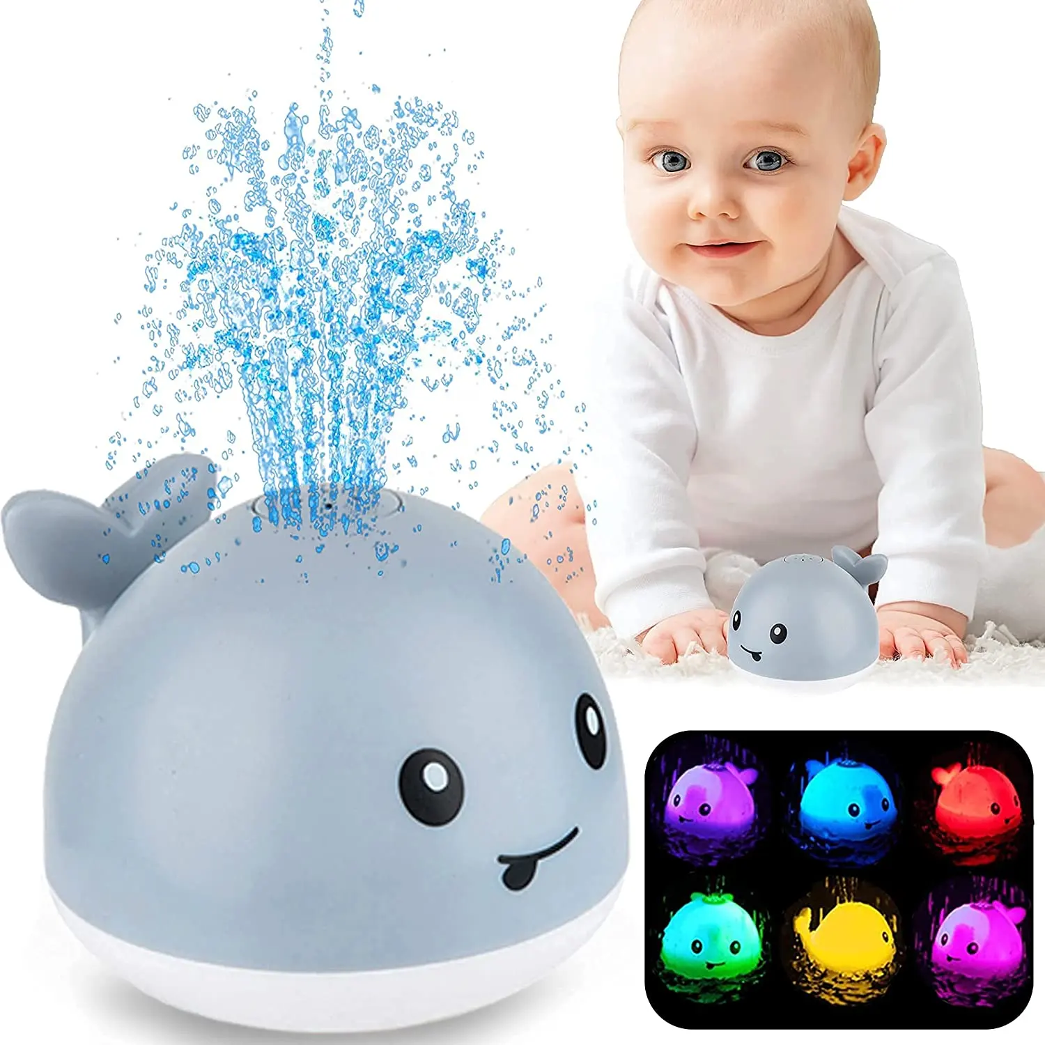 Baby Bath Toys with LED Light Whale Spray Water Toy for Toddlers Kids Induction Sprinkler Bathtub Toys