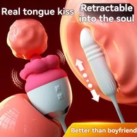 Vibrador Labios de Rosa con Lengua Grande para Lamer, Estimulador de Clítoris para Mujeres con Dildo Telescópico para Punto G, Masajeador, Juguetes Sexuales para Adultos