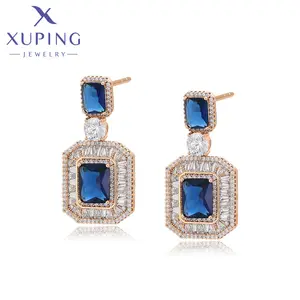 X000744362 XUPING joyería moda joyería fina pendientes 18K chapado en oro azul circón gota pendientes con para mujer