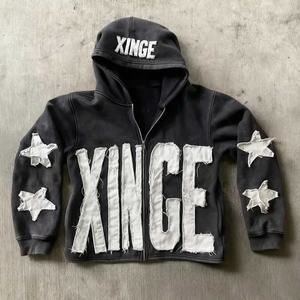 Novedad 2026: Sudadera con capucha vintage de lavado ácido personalizada, con aplique 3D en relieve y parche bordado, para hombre, con cremallera y corte cropped. - Product Image 3