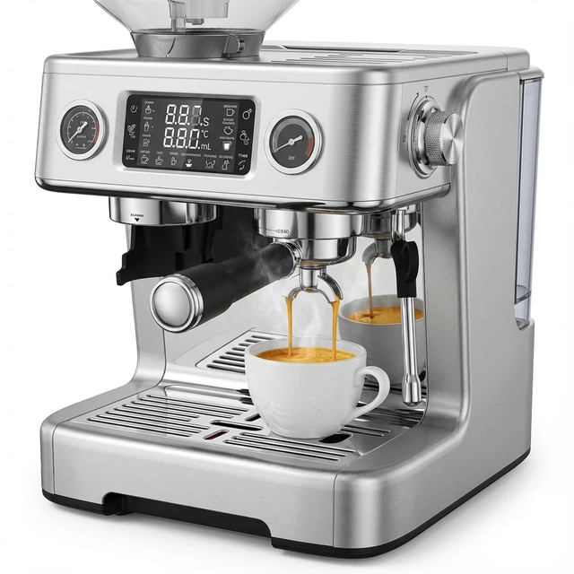 Professional Coffee Maker with Double Boiler Ulka Pump Touch Screen Pid Programmable Espresso Machine for Office