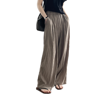 Women's <b>Summer</b> Casual <b>Pants</b> Japanese Style One Size Loose Wide Leg Elastic Mid Anti-Wrinkle Anti-Static Nonwoven Weaving Flat - Product Image 2