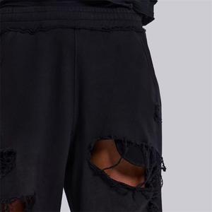 Oem Super Oversized Colossus Fit Raw Edge Ripped Pants Distressed Black Joggers 100% Cotton Heavy Weight Vintage Wash Pantalones de chándal - Product Image 4