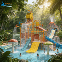 DALANG Gran Parque Acuático Exterior en Oferta, Casa Acuática Familiar Interactiva con Tobogán de Fibra de Vidrio, Combinación de Juegos Acuáticos para Niños