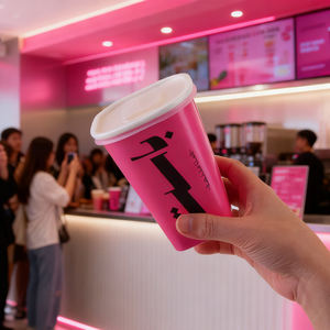 Gobelet en papier rectangulaire carré pour boissons chaudes, thé, café, à emporter, écologique, recyclable, avec couvercle, logo personnalisé imprimé - Product Image 1