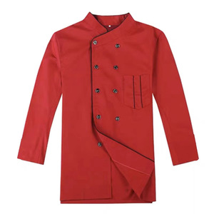 <b>Chef</b> Uniform Long Sleeve Cotton Work Coat For Restaurant Kitchen Staff White Black Red - Product Image 3