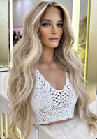 Perruque Lace Front 13x4 Longue Ondulée Ombrée Blond Cendré, 100% Cheveux Humains Vierges, Nœuds Pré-décolorés, Sans Colle, Aspect Naturel, Vente en Gros