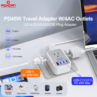 Adaptateur de charge rapide FOXCAN 45W PD QC3.0 pour ordinateur portable et appareil photo, pour voyages en AU/CN/JP, avec 1 port USB-A et 3 ports USB-C