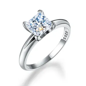 Gra认证1 1.2ct公主切割莫桑石钻石方形戒指，适合女性925纯银订婚婚礼时尚犹太人