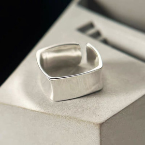 S925 Pure Silver Wide Square <b>Ring</b> Women's Geometric <b>Open</b> Design Everyday Wear Jewelry - Product Image 2