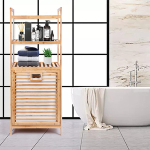 Cesto de Ropa de Bambú con Estantes de Almacenamiento de 4 Niveles, Tipo Vertical Desmontable, Organizador de Ropa para Baño, Rectangular y Duradero - Product Image 1