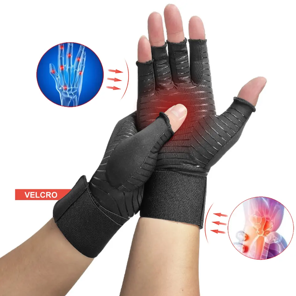 Unisex copper fiber therapy compression gloves Arthritis joint pain relief full finger gloves