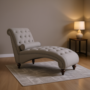 Chaise Longue Moderna in Tessuto con Bottoni Trapuntati e Piedini Lavorati, Arredamento per Soggiorno - Product Image 2