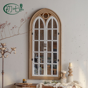 Espejo Arqueado Vintage, Madera Blanca y Marrón Desgastada, Hecho a Mano, Decoración Shabby Chic, Espejo de Pie para Bodas, 1 Pieza - Product Image 2
