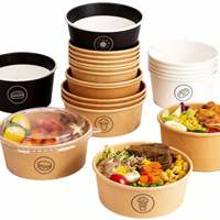 Mangkuk Kertas Kraft Biodegradable Kemasan Makanan Sekali Pakai untuk Salad, Sup, Nasi, Mie, dan Makanan Siap Saji