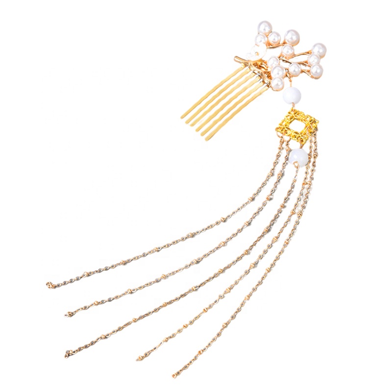 Женские вилки для волос ручной работы в стиле ретро, металлическая гребень с жемчужными подвесками, аксессуары для волос для фотосессии костюма