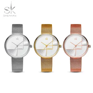 SHENGKE SUPPLIER Decent Women SK Watch K0105L Business Style OL Handwatch Geometric Design Sliver Ultra Luxury Wristwatches