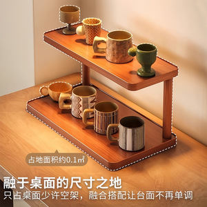 <b>Desktop</b> Shelf 2 Tier Wood Storage <b>Organizer</b> <b>For</b> Cups Coffee Tea Sets Personal Care Items - Product Image 3