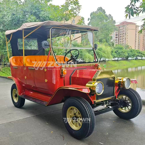 Auto Eléctrico Vintage Rojo con Asientos Naranjas y Detalles Dorados, Vehículo Descapotable de 5 Pasajeros para Turismo - Product Image 6