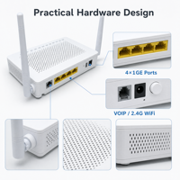 Un Año de Garantía, Calidad Probada, XPON ONU 4*1GE+VOIP+WIFI, Antenas Externas Dobles de 5dBi, Mini Unidad de Red de Fibra