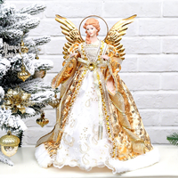 Décoration d'arbre de poupée de Noël ange de 40CM en or brillant de haute qualité OEM Aile en métal Décoration d'arbre de Noël à paillettes faite à la main