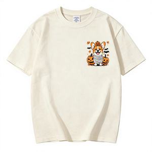 T-shirt d'été polyvalent pour homme, coupe ample, motif citrouille et chauve-souris Corgi imprimé, décontracté et tendance - Product Image 3