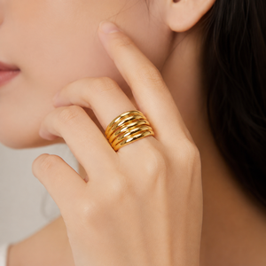 Layered Wave Stainless Steel <b>Adjustable</b> <b>Ring</b> 14K Gold Vacuum Plated Wide Statement Gold and <b>Silver</b> Colors - Product Image 4