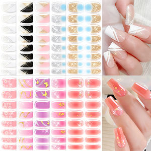 1 feuille de Wraps pour ongles en gel semi-durcis noirs à rayures géométriques, autocollants pour ongles en gel pailleté sans cuisson, Wraps de vernis à ongles pour manucure florale - Product Image 6