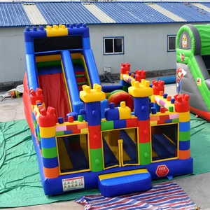Parc de saut gonflable portable en PVC avec mur d'escalade et toboggans, château gonflable sur le thème des blocs de construction - Product Image 6