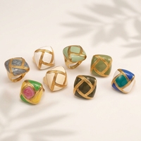 Cincin Baja Anti Karat Berlapis Emas 18K Model Bola Terpilin Enamel Vintage Motif Bunga Warna Kontras Simpul Cincin Statement Perhiasan Tahan Air