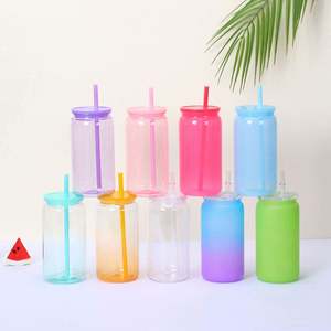 AGH - Nueva Llegada - Vaso de Vidrio Transparente Esmerilado de 16 oz para Sublimación, Vaso de Cerveza con Tapa Colorida - Product Image 2