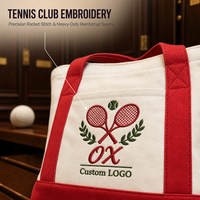Sac fourre-tout en toile personnalisé brodé pour club de tennis, sac à main vintage pour raquette avec poche avant pour club de campagne, sports et voyages