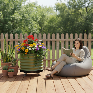 Kit de jardinière surélevée en métal moderne avec roues inférieures, bac à plantes extérieur durable et écologique pour petits jardins potagers - Product Image 3