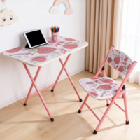 Bureau d'étude et table à manger pliables et réglables avec chaise et rangement, structure métallique durable