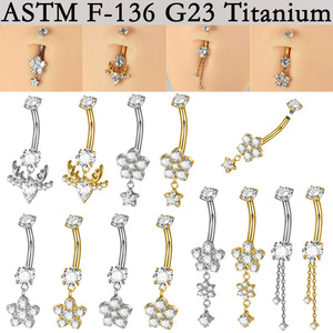 Gaby ASTM-F136 G23 Titane PVD Piercing Anneau de nombril fileté intérieurement avec zircon motif fleur étanche Bijou de corps - Product Image 1