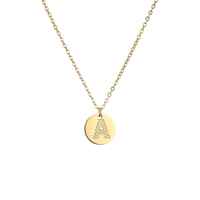 Collier avec pendentif rond en lettre initiale plaqué or et serti de zirconiums, alphabet A-Z, chaîne délicate, bijoux personnalisés pour femmes, à porter au quotidien