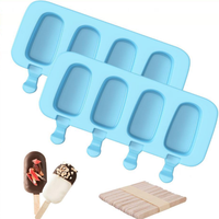 Moule à glace en silicone sans BPA à 4 cavités, moule à bâtonnets glacés en silicone avec bâtonnets en bois pour enfants, vente en gros