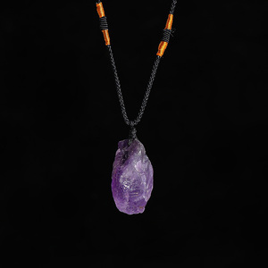Collar Ajustable con Colgante de Piedra Natural en Bruto: <span class=keywords><strong>Amatista</strong></span>, Cuarzo Rosa, Fluorita, Ideal para Regalo - Product Image 2