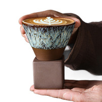 Juego de Tazas de Café de Cerámica Retro de Lujo Ligero con Esmalte Cambiante y Diseño Creativo Estilo Japonés para el Hogar, Taza para Latte, Apto para Lavavajillas, ¡Oferta Caliente!