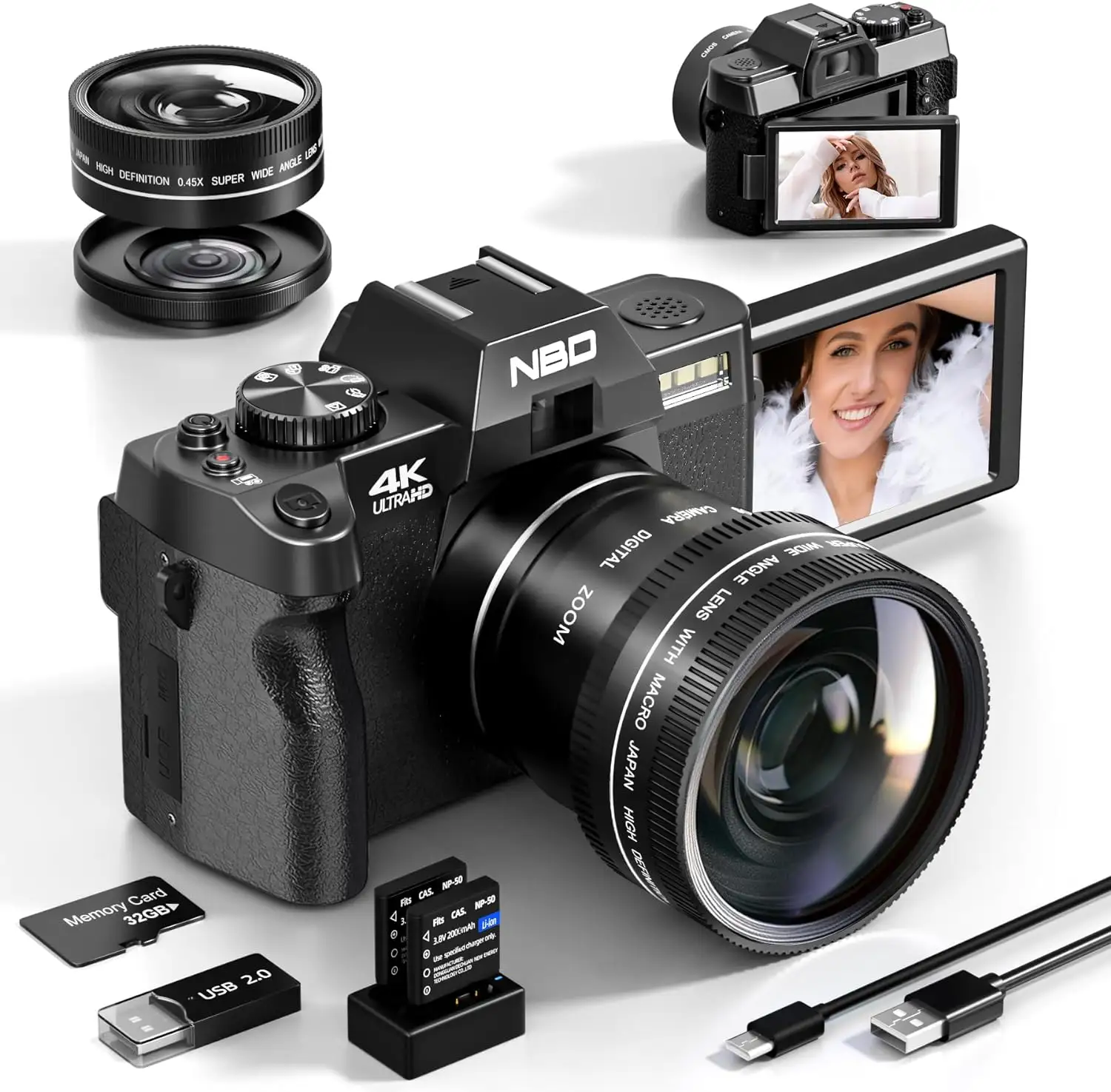 NBD câmera 3-Inch Screen Bateria Recarregável 48 MP mega pixels 16x zoom digital 4K gravação de vídeo Câmera Digital