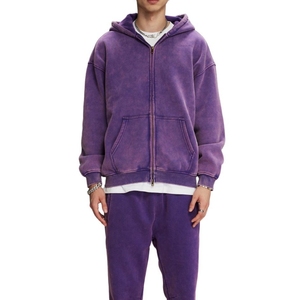 Vendita calda <span class=keywords><strong>felpa</strong></span> da uomo Casual Streetwear <span class=keywords><strong>oversize</strong></span> Vintage lavata <span class=keywords><strong>viola</strong></span> con Zip <span class=keywords><strong>felpa</strong></span> con tasca a canguro - Product Image 3