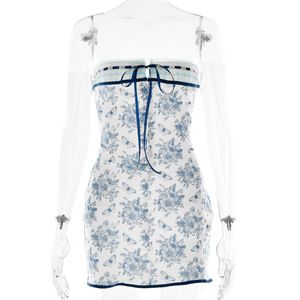 Floral <b>Print</b> Strapless Bodycon Dress Women Stretch Knitted Backless <b>Mini</b> Skirt Summer Fashion - Product Image 5