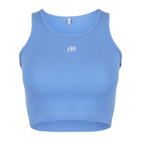 Top court Sexy sans manches pour femme, haut court, coupe Slim, couleur unie, bleu, noir, rose, été, 2023