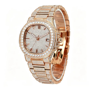 Montre mécanique étanche de luxe pour homme, style sport et affaires, cadran ovale, entièrement sertie de diamants Moissanite, en acier inoxydable - Product Image 2