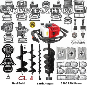 Taladro de tierra de gasolina de 2 tiempos de acero inoxidable, 52CC, excavadora de agujeros de potencia de alto par para plantación de árboles y jardinería - Product Image 2