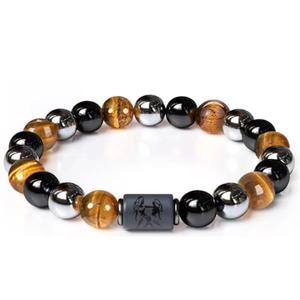 Bracelet en pierre de cristal de hématite noire NYY, pierre de guérison élastique, œil de tigre, triple signe du zodiaque, constellation, perles - Product Image 4