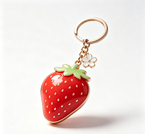 Strawberry Metal Key Chain Enamel <b>Keyring</b> Gold Tone Fruit Pendant Bag <b>Charm</b> Gift Accessory - Product Image 3