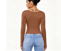 Nouveau Body Femme Personnalisé à Col Carré, Manches Longues Ajustées et Extensibles, Idéal pour Tenue de Soirée ou Clubbing, Prise en Charge OEM, Logo, Couleur et Taille Personnalisables