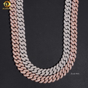 15MM 스털링 실버 힙합 아이스드 아웃 모이사나이트 다이아몬드 쿠반 링크 체인 남성용 목걸이 - Product Image 3