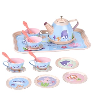 Jouets de jeu d'imitation 45 pièces Théière en métal Théière en tôle avec dessert Théière en tôle avec dessert - Product Image 1